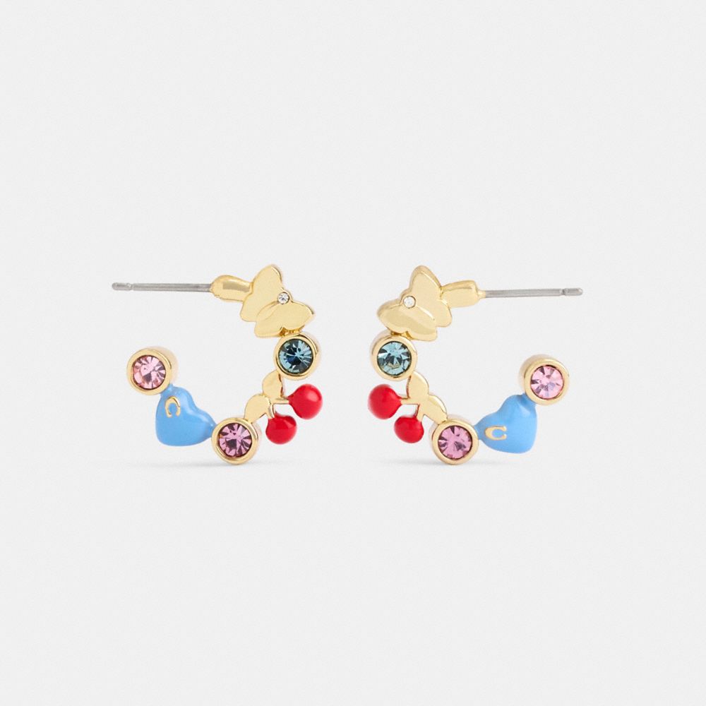 Coach Cherry And Heart Multi Charm Huggie Earrings Douradas Multicoloridas | COH866222