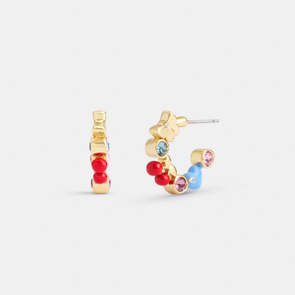 Coach Cherry And Heart Multi Charm Huggie Earrings Douradas Multicoloridas | COH866222