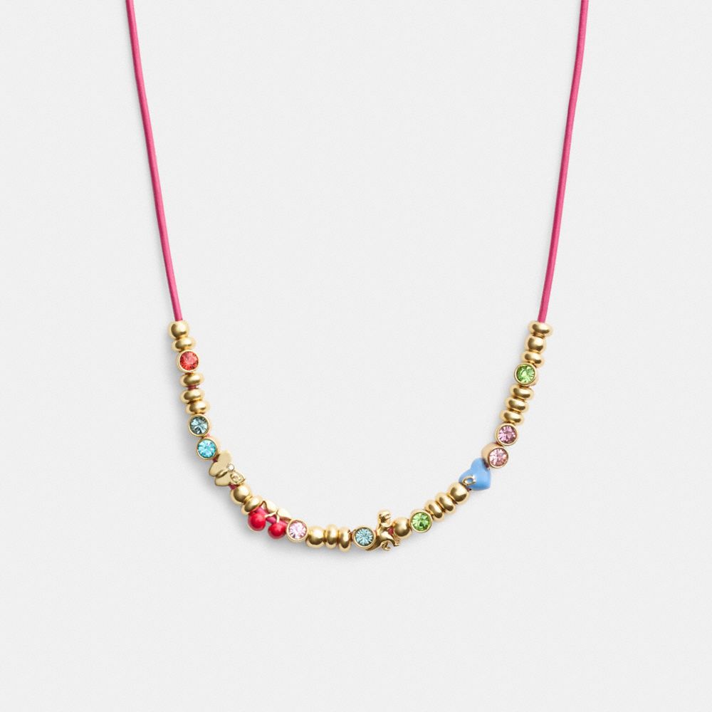 Coach Cherry And Heart Multi Charm Leather Wrap Necklace Douradas Multicoloridas | COH866211