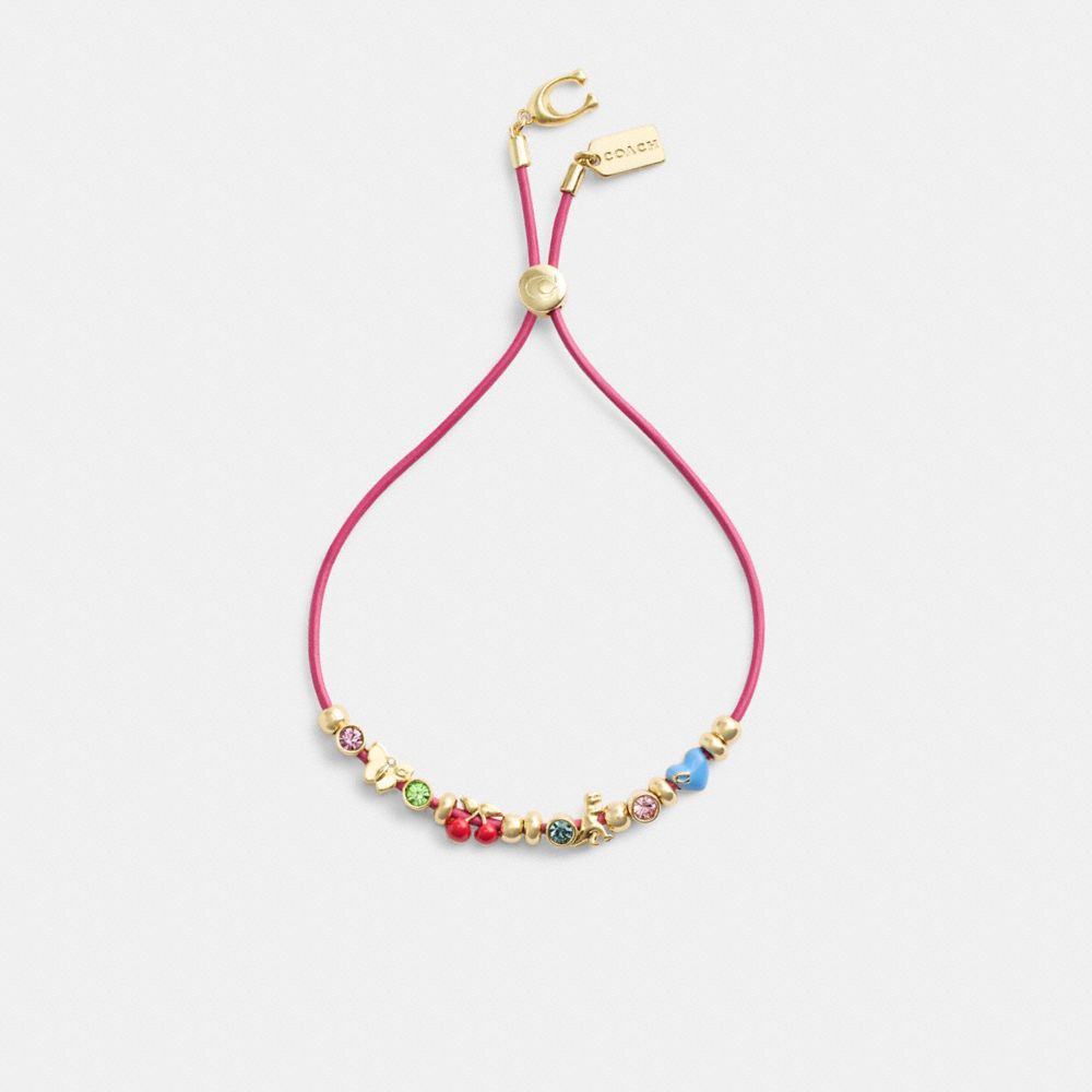 Coach Cherry And Heart Multi Charm Leather Slider Bracelet Douradas Multicoloridas | COH866228