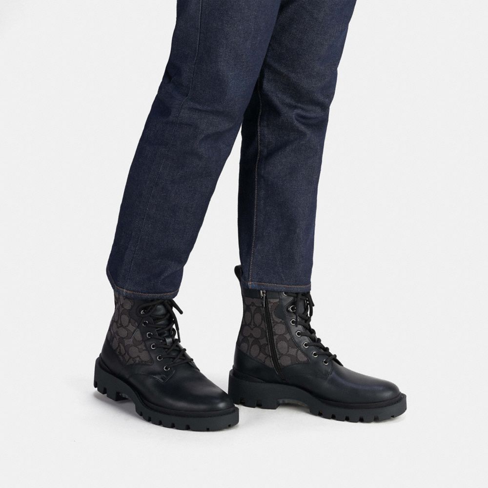 Coach Citysole Lace Up Boot In Signature Jacquard Pretas | COH866853