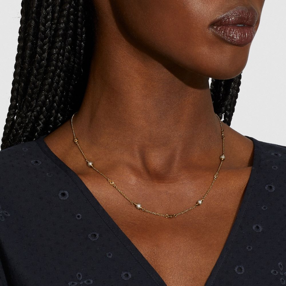 Coach Classic Crystal Pearl Necklace Douradas | COH866161