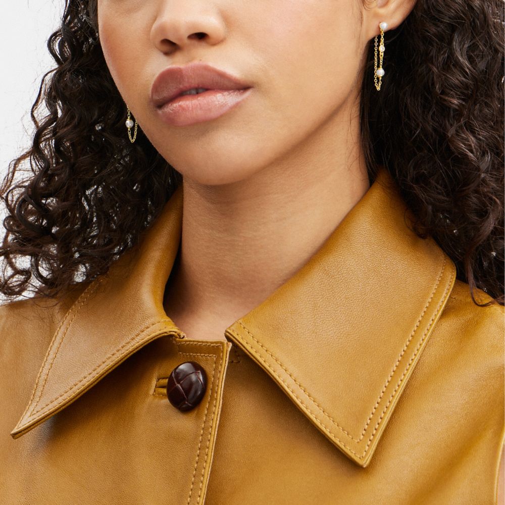 Coach Classic Pearl Chain Earrings Douradas | COH866107