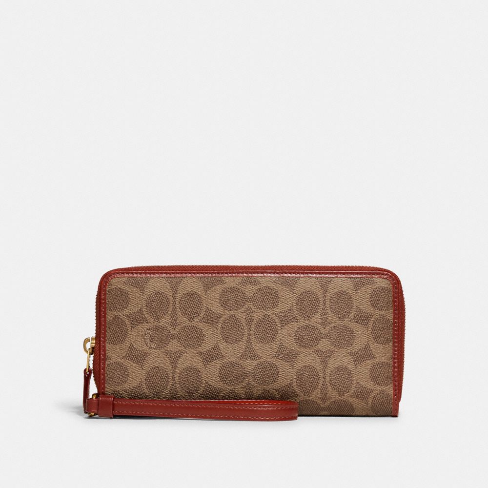 Coach Continental Wallet In Signature Canvas Marrom Vermelhas | COH865514