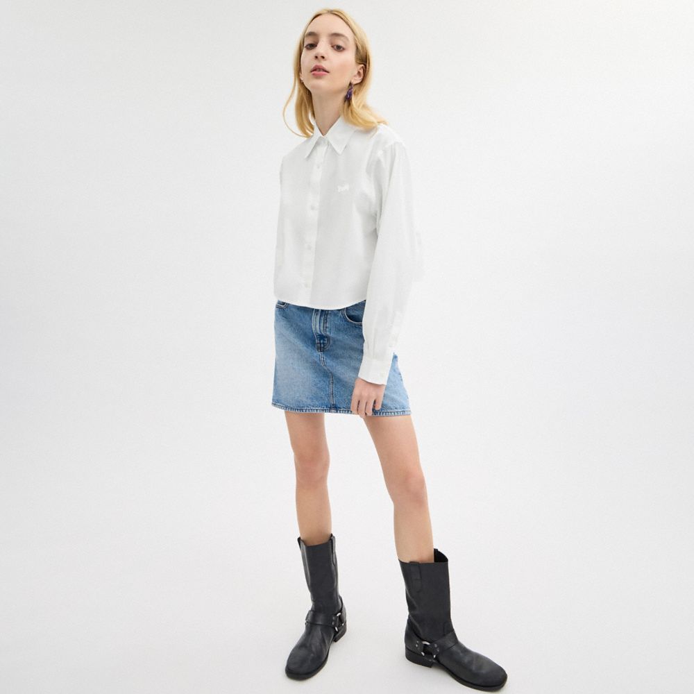 Coach Cropped Button Up Shirt Branco | COH865983