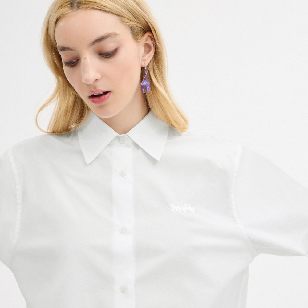 Coach Cropped Button Up Shirt Branco | COH865983