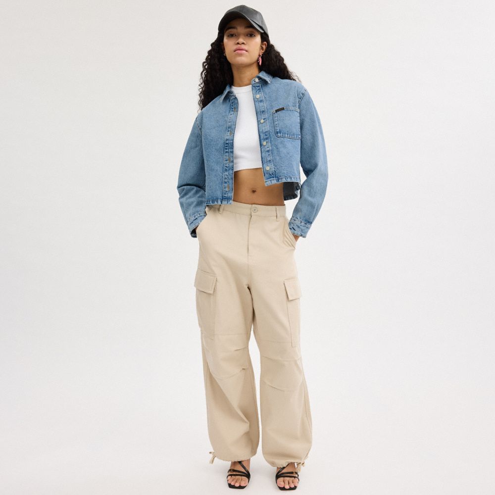 Coach Cropped Denim Button Down Azuis | COH865988