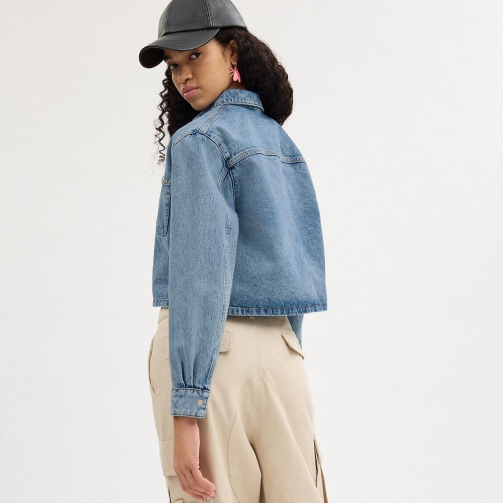 Coach Cropped Denim Button Down Azuis | COH865988
