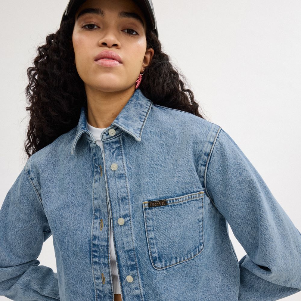 Coach Cropped Denim Button Down Azuis | COH865988