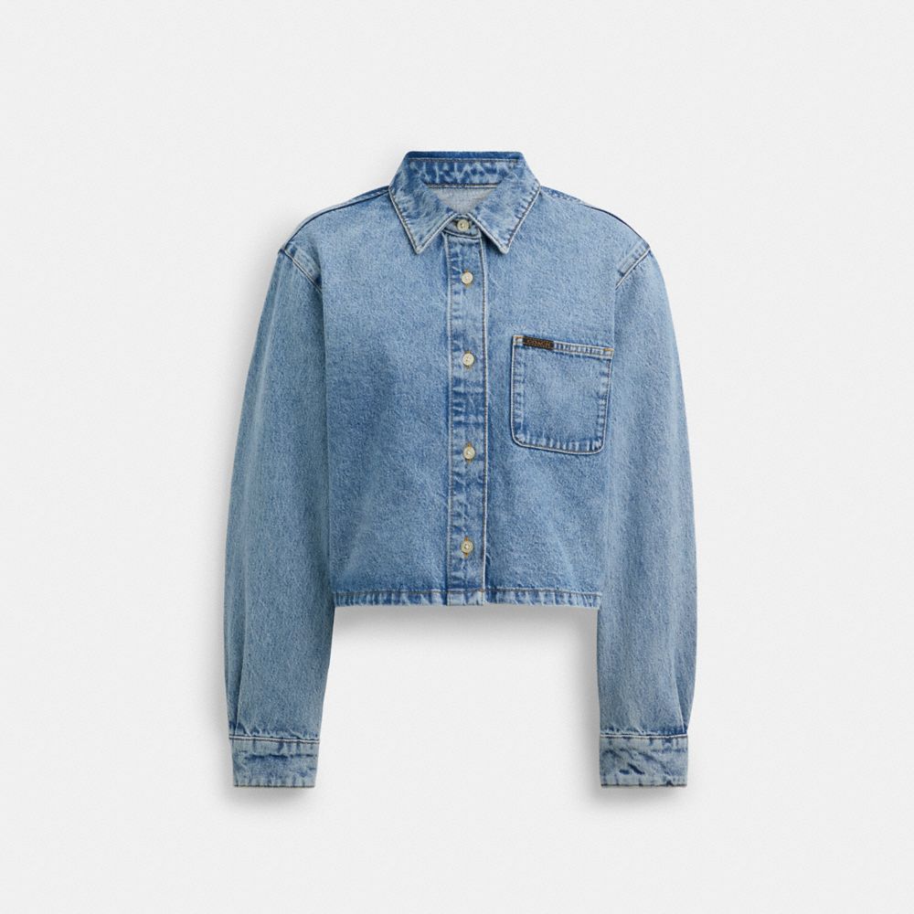Coach Cropped Denim Button Down Azuis | COH865988