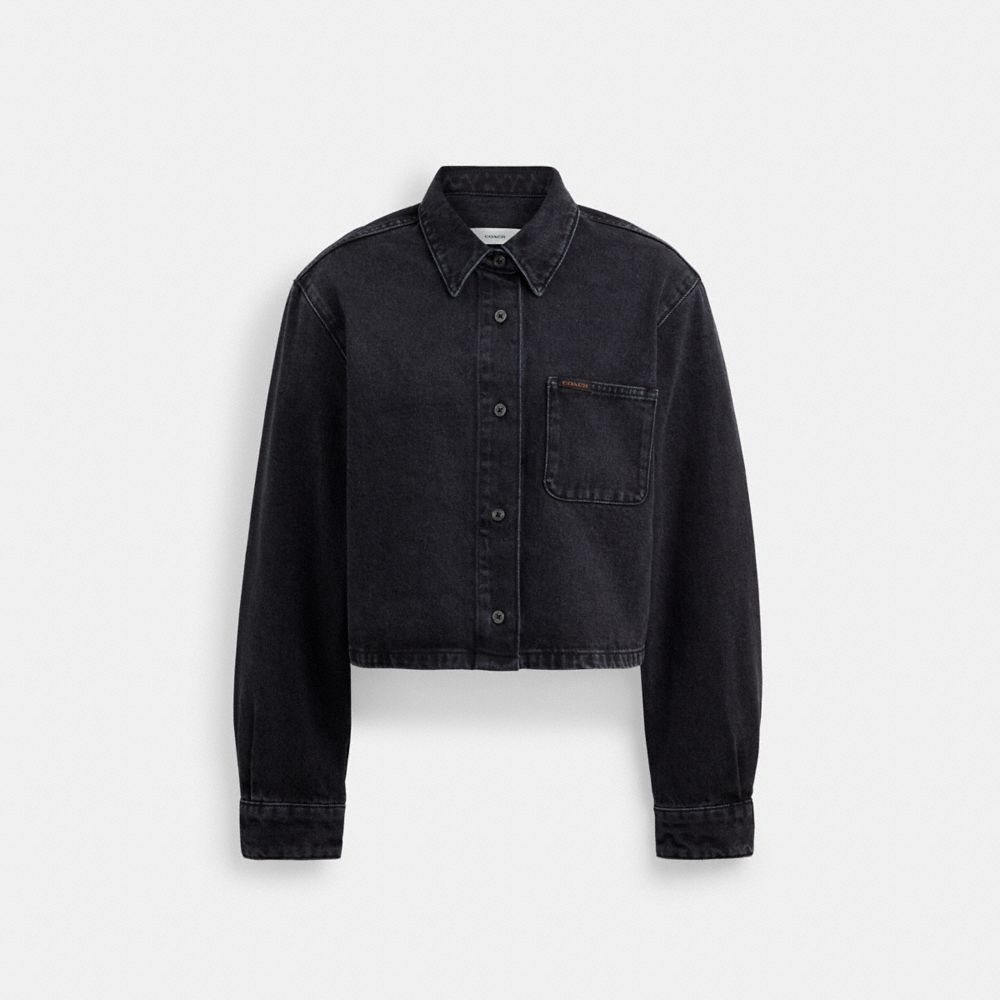 Coach Cropped Denim Button Down In Organic Cotton Pretas | COH865986