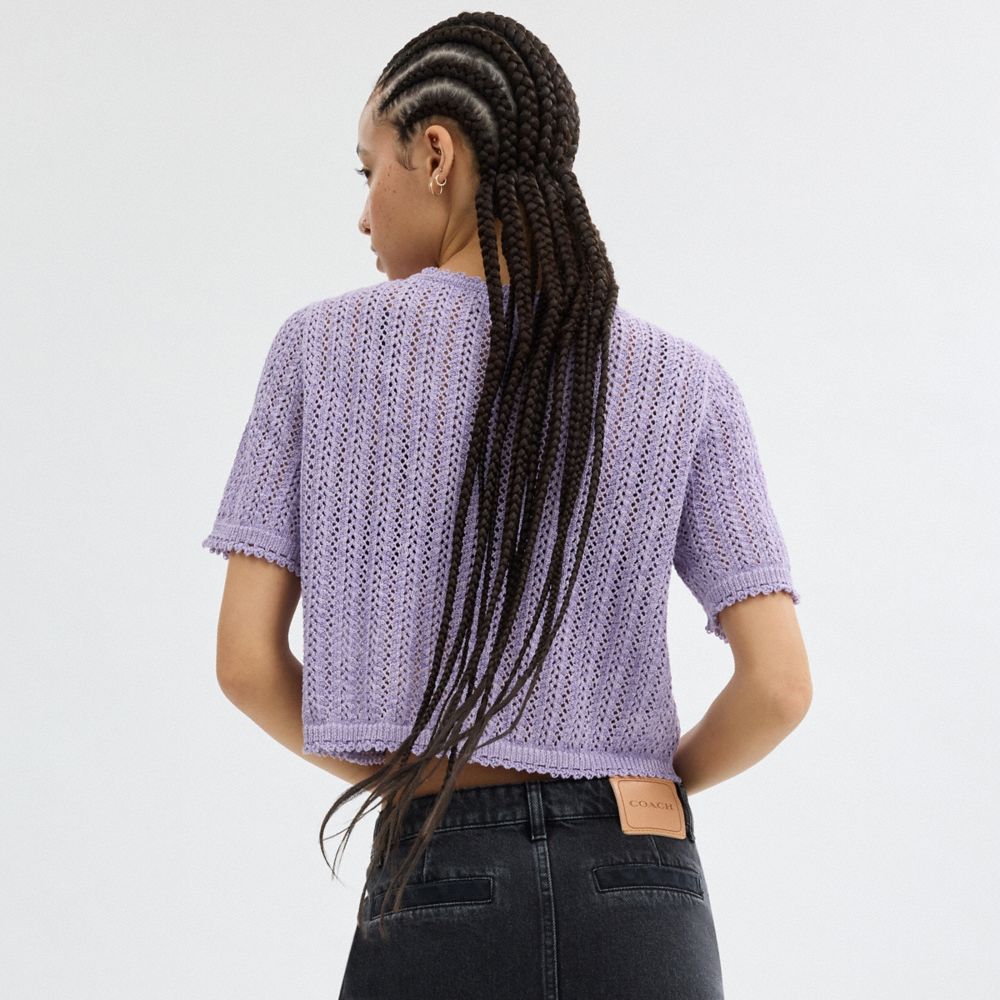 Coach Cropped Knit Button Up Top Roxo | COH866007