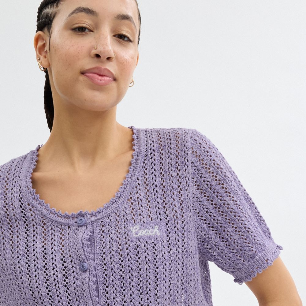Coach Cropped Knit Button Up Top Roxo | COH866007