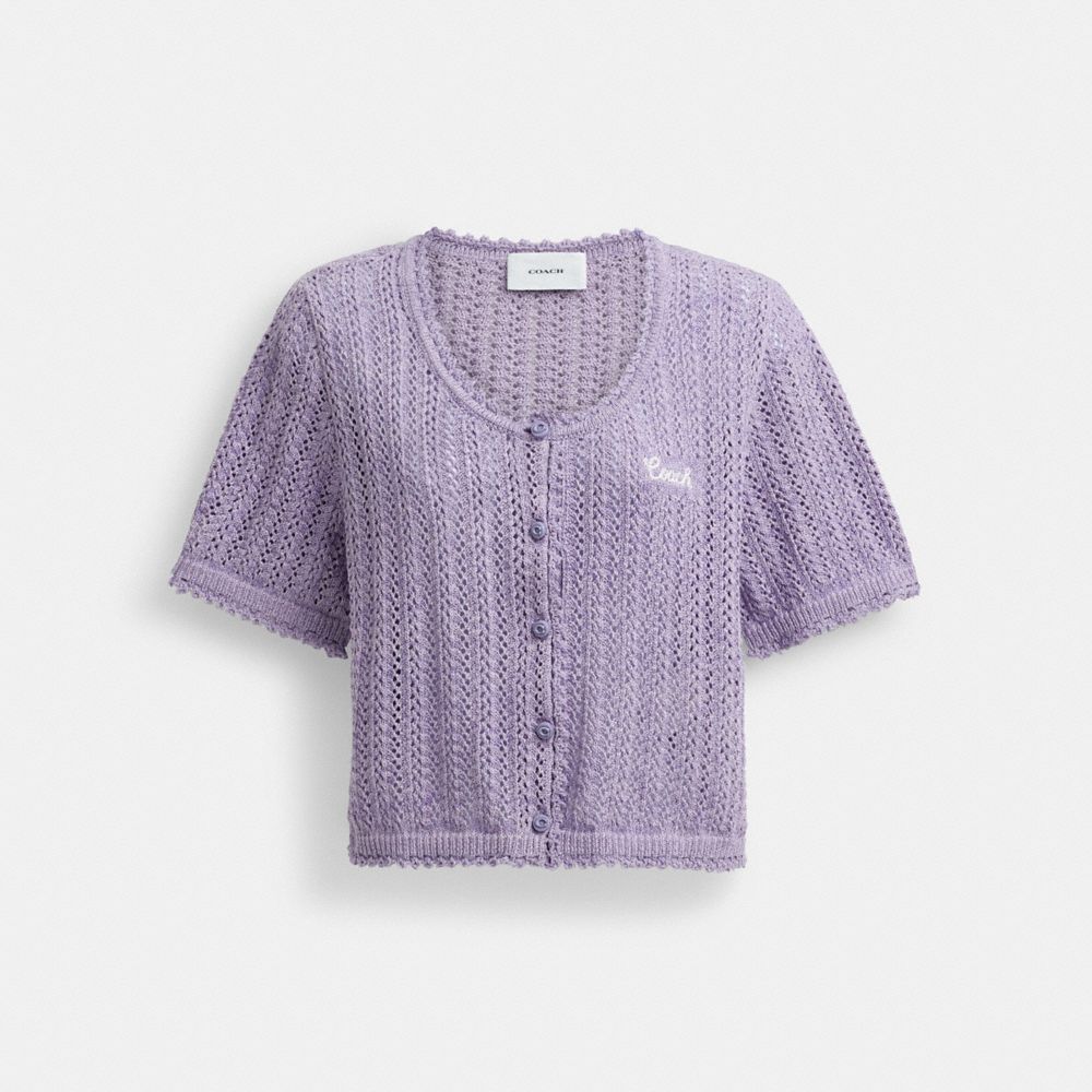 Coach Cropped Knit Button Up Top Roxo | COH866007