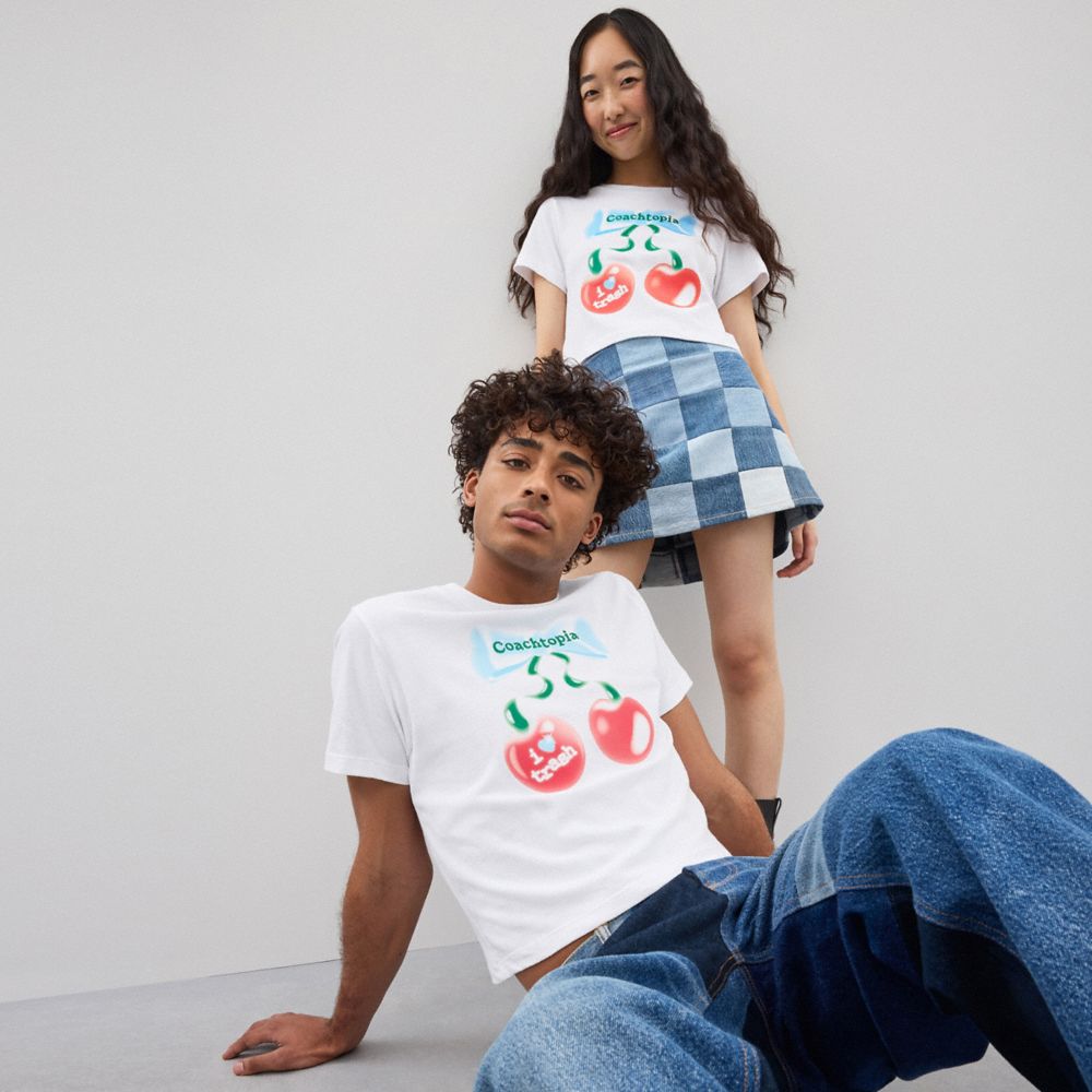 Coach Cropped Tee: Cherry Bow Branco | COH865974