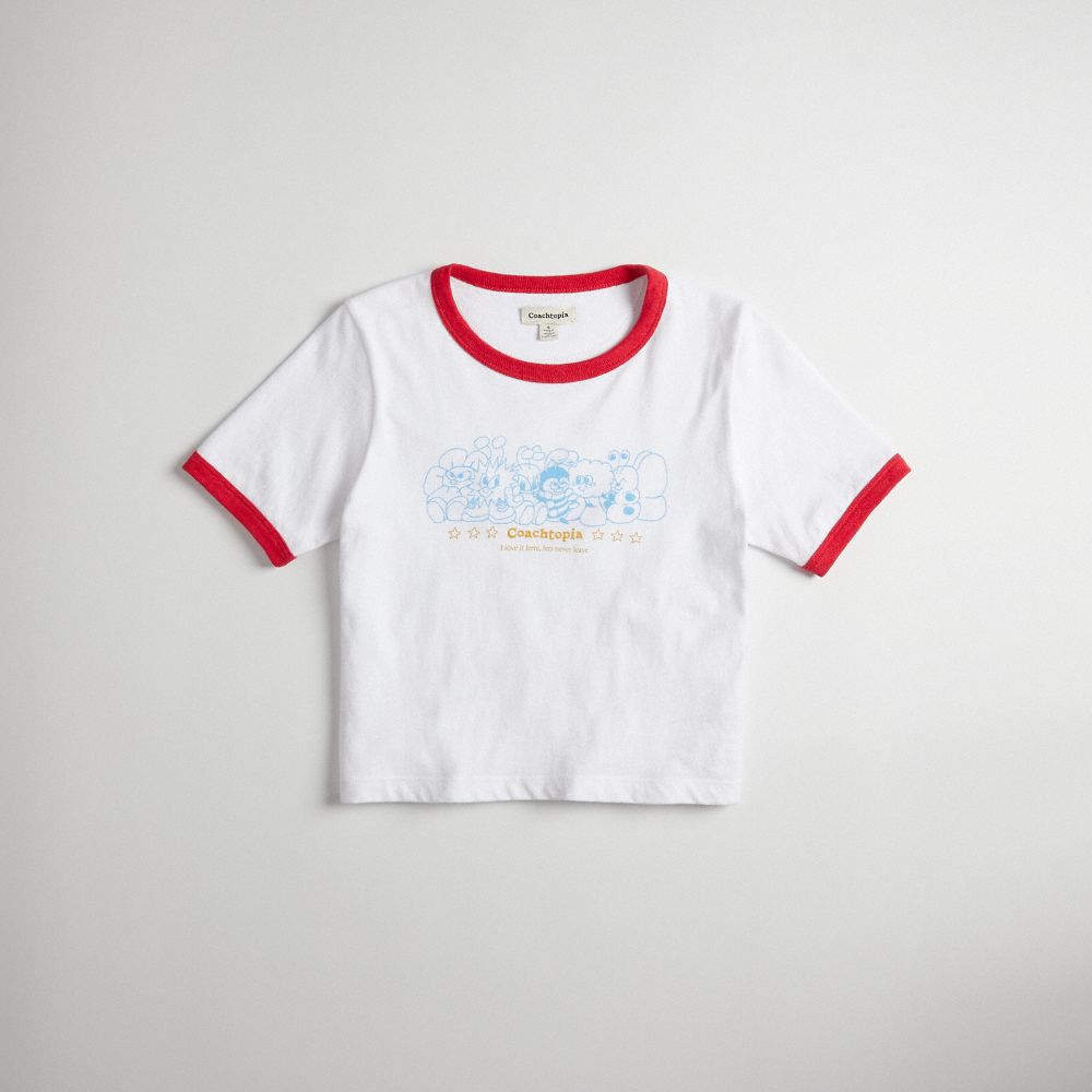 Coach Cropped Tee: Coachtopia Creatures Branco Vermelhas Multicoloridas | COH865970