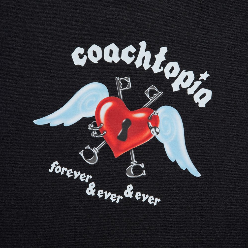 Coach Cropped Tee: Floating Heart Pretas | COH865973
