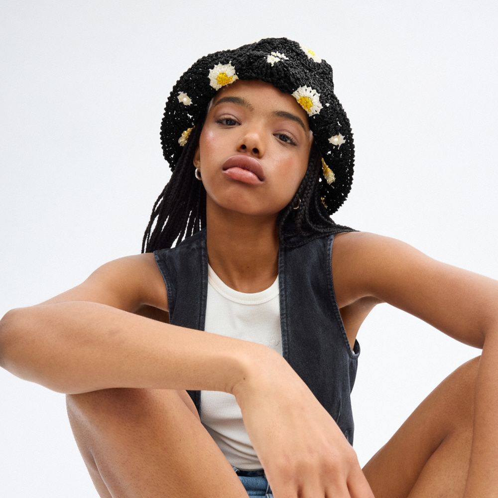 Coach Daisy Crochet Bucket Hat Pretas | COH866416