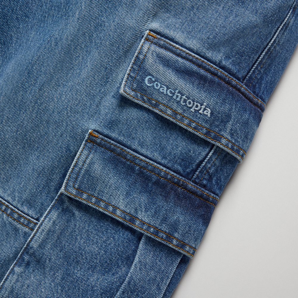 Coach Denim Cargo Pant In 31% Recycled Cotton Azuis | COH866936
