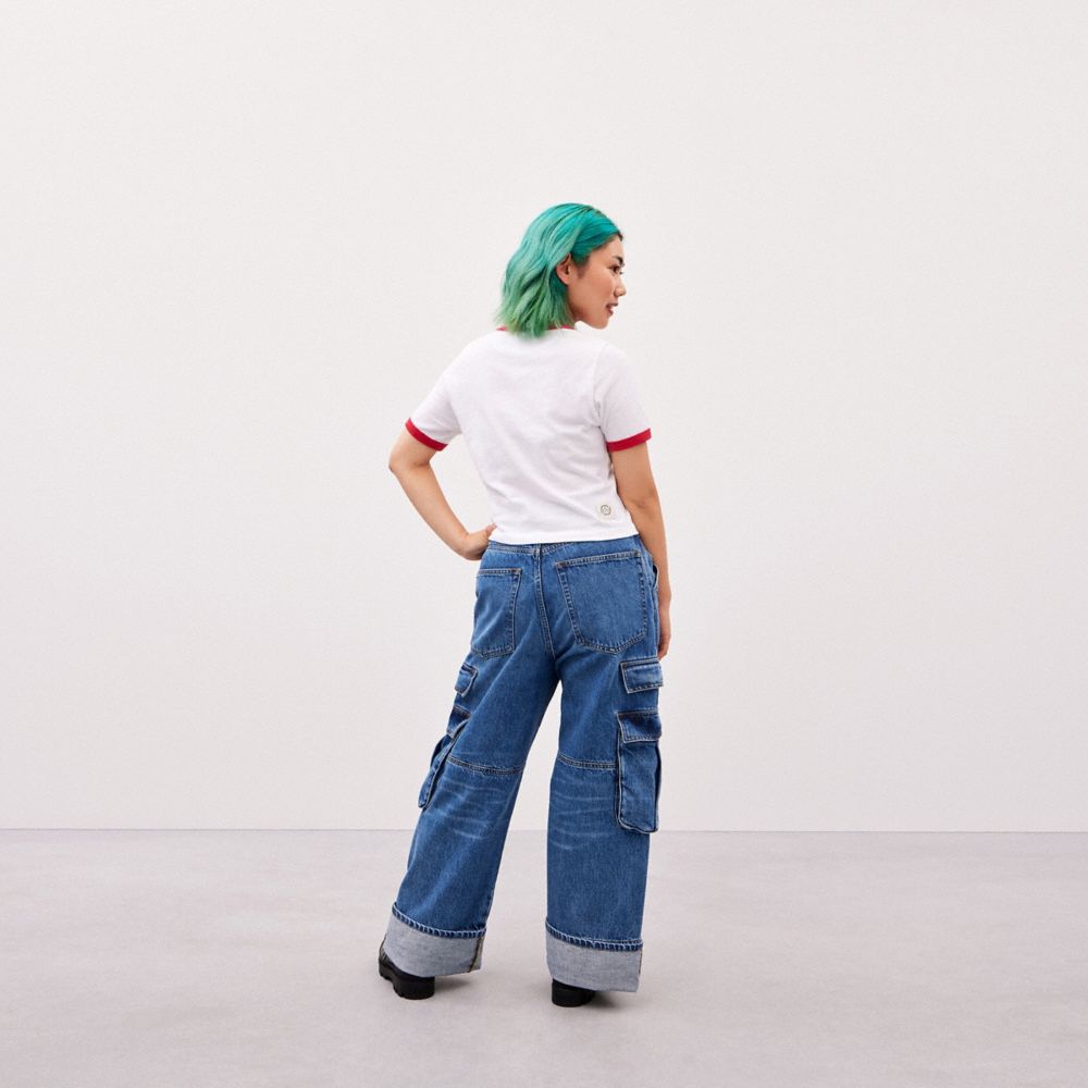 Coach Denim Cargo Pant In 31% Recycled Cotton Azuis | COH866936