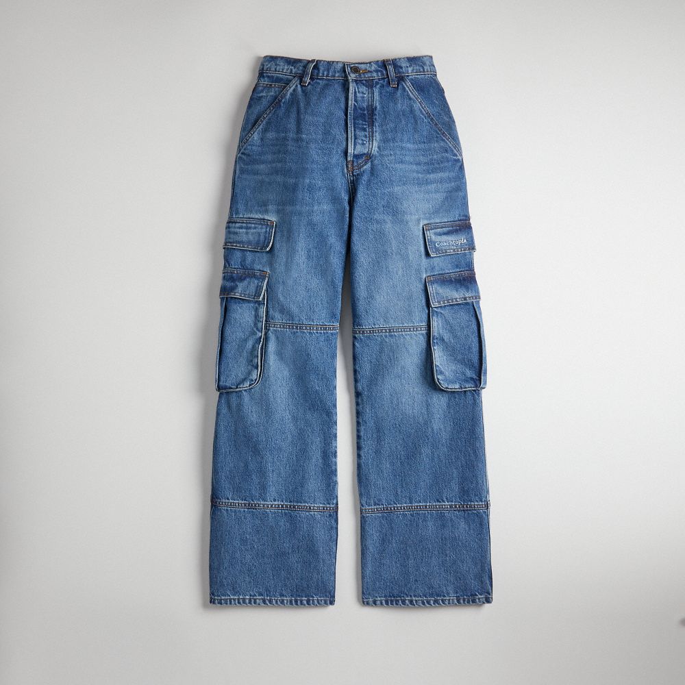 Coach Denim Cargo Pant In 31% Recycled Cotton Azuis | COH866936