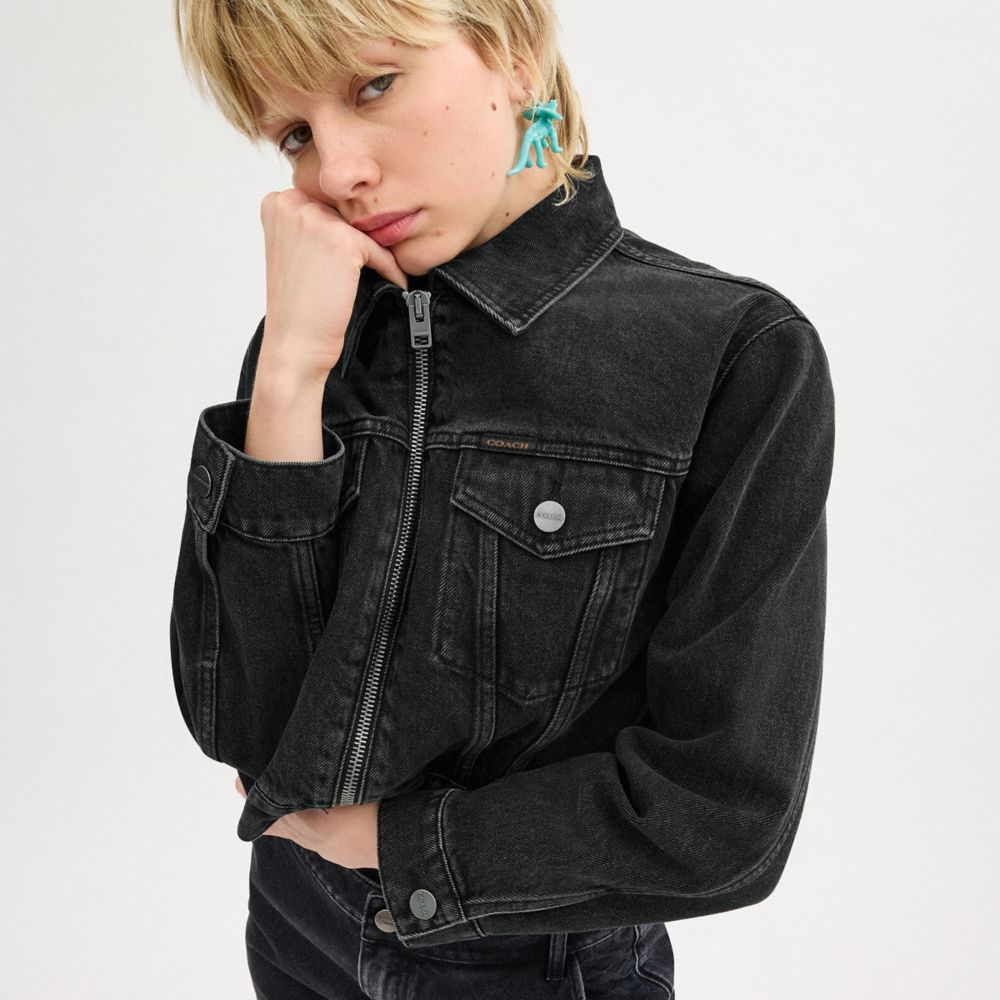 Coach Denim Crop Jacket In Organic Cotton Pretas | COH865921