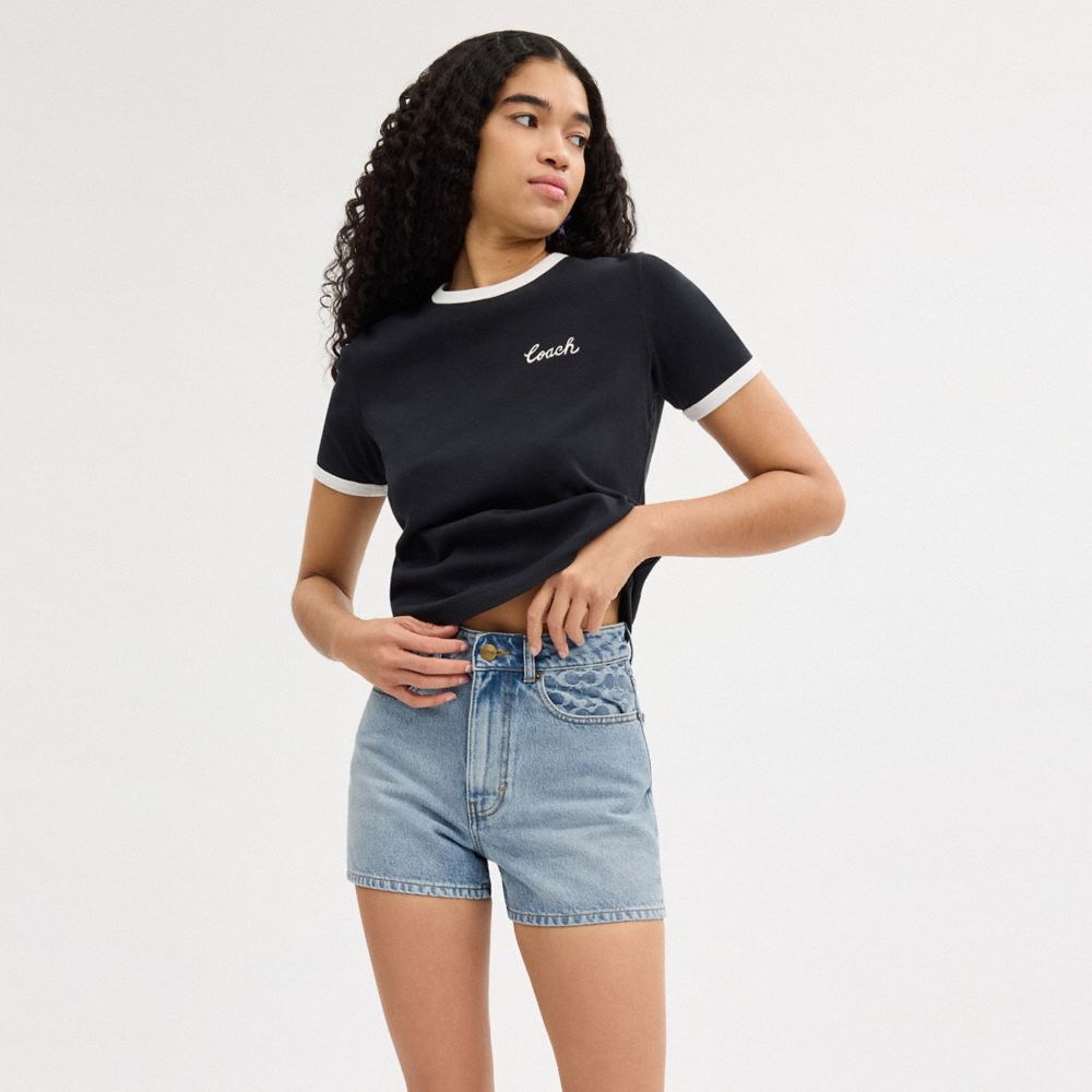 Coach Denim Shorts In Organic Cotton Azuis | COH866038
