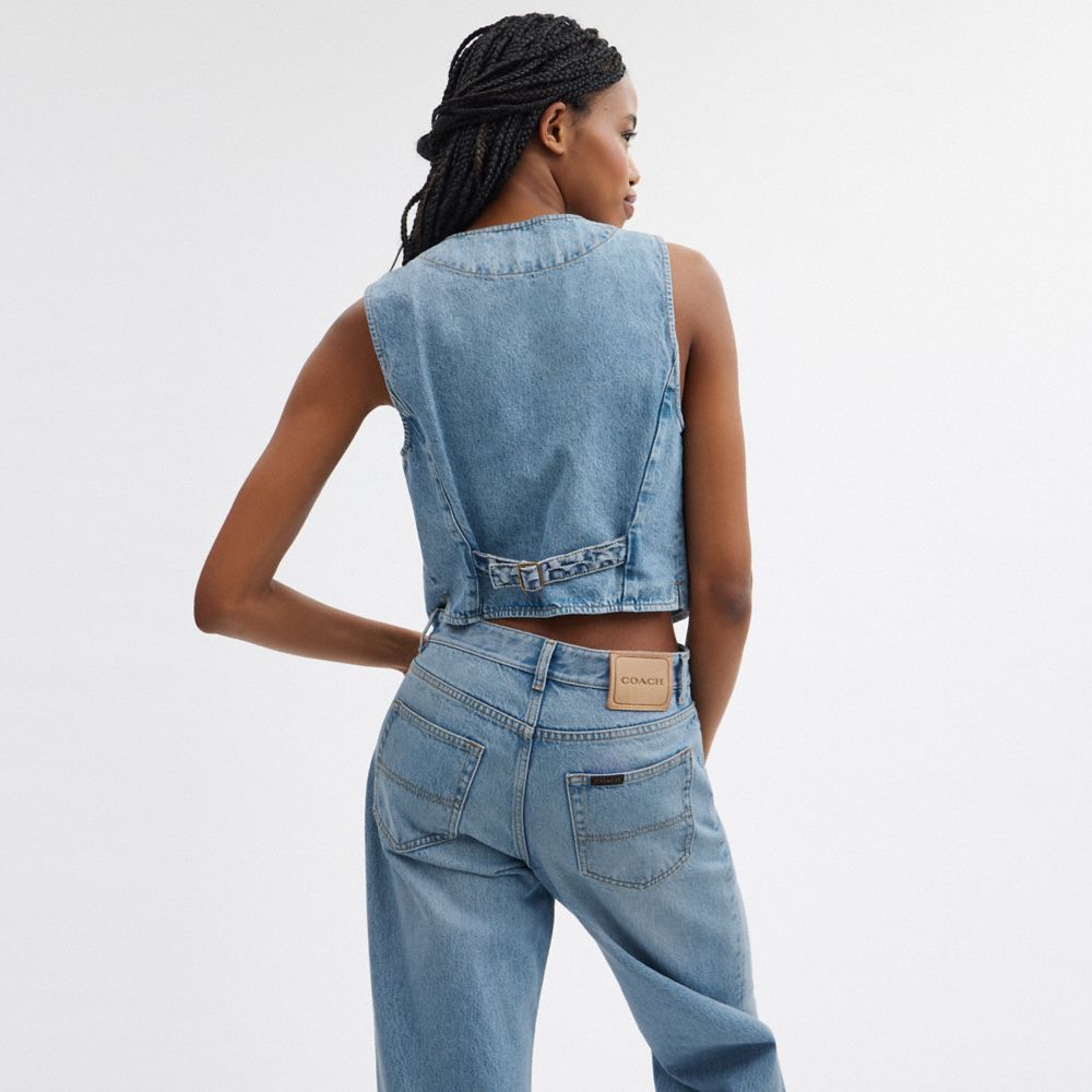 Coach Denim Vest In Organic Cotton Azuis | COH865987