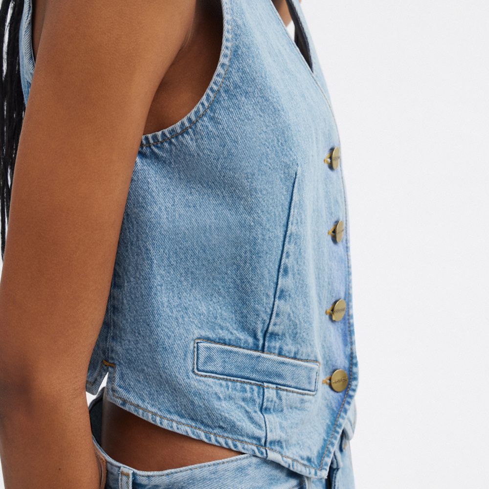Coach Denim Vest In Organic Cotton Azuis | COH865987