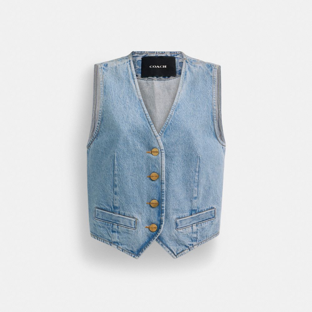 Coach Denim Vest In Organic Cotton Azuis | COH865987