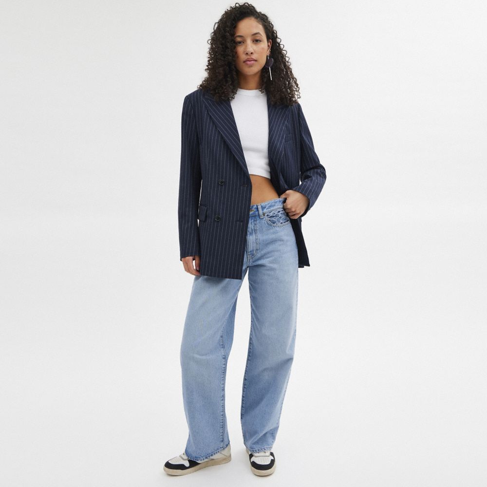 Coach Double Breasted Blazer Azul Marinho Branco | COH865918