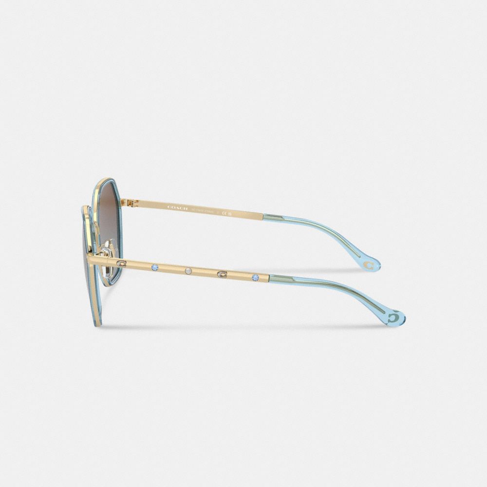 Coach Embellished Narrow Metal Hexagon Sunglasses Azuis | COH866323