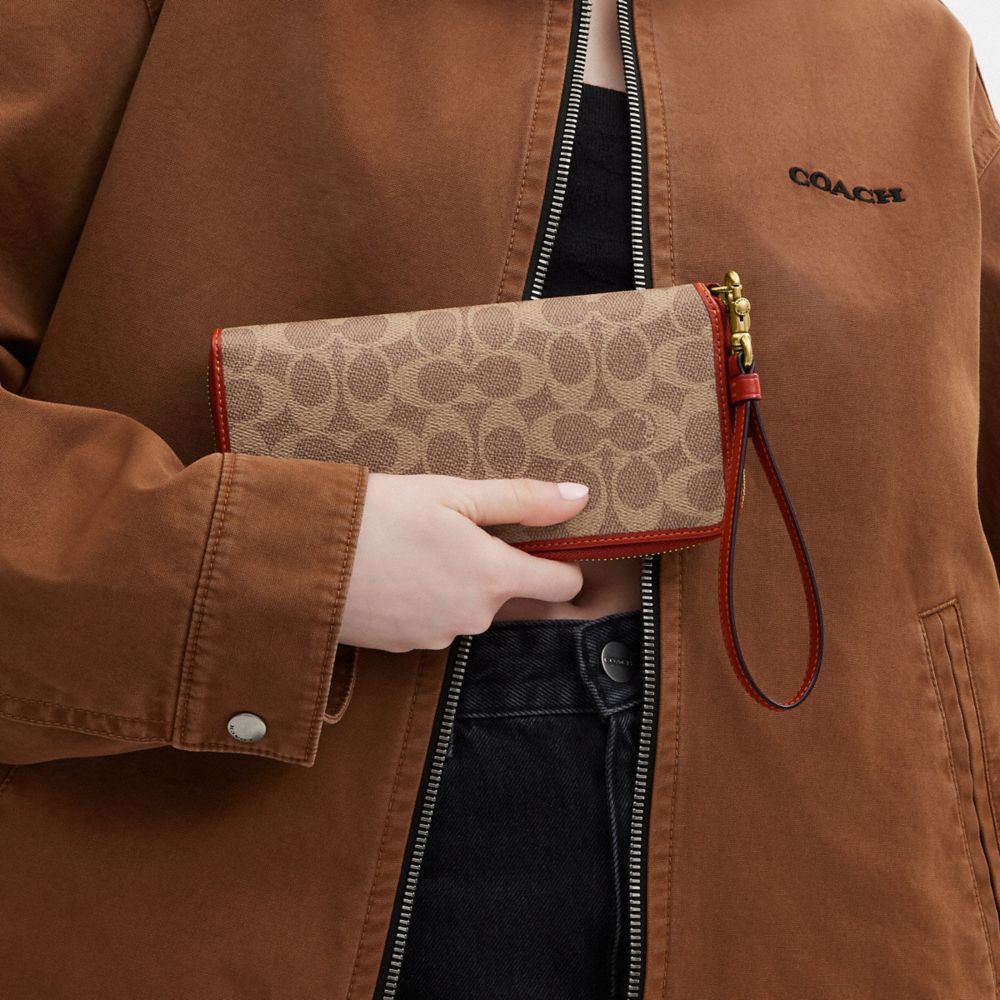 Coach Essential Continental Wallet In Signature Canvas Marrom Vermelhas | COH865515