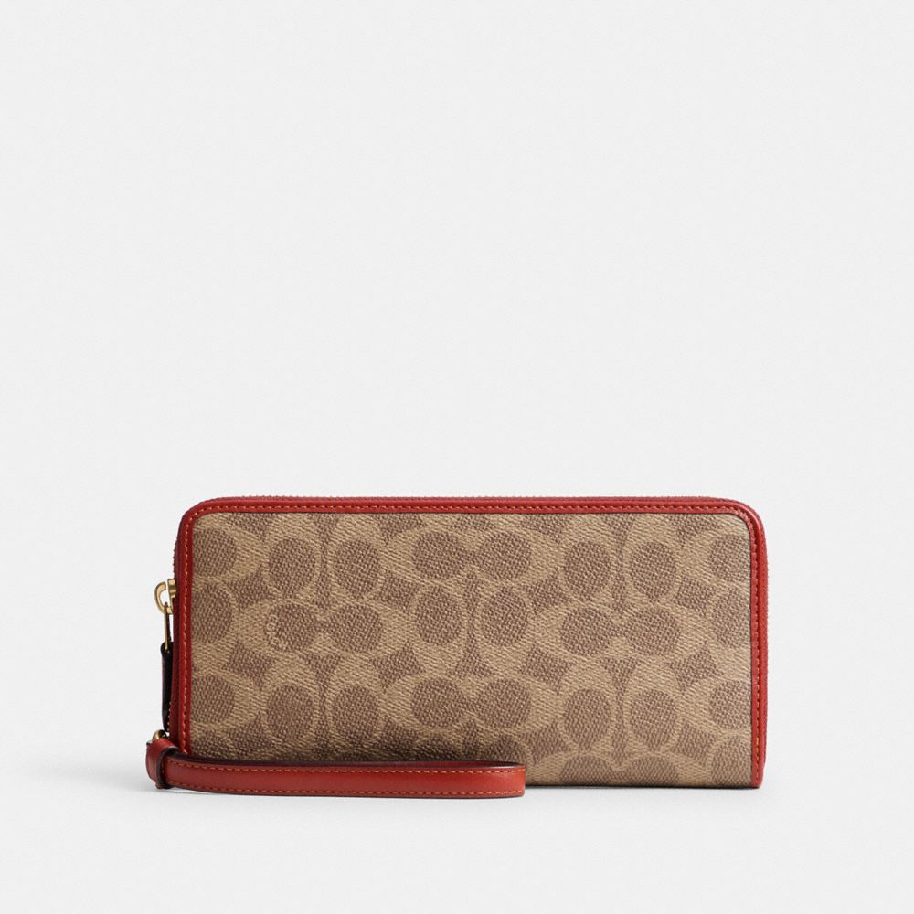 Coach Essential Continental Wallet In Signature Canvas Marrom Vermelhas | COH865515