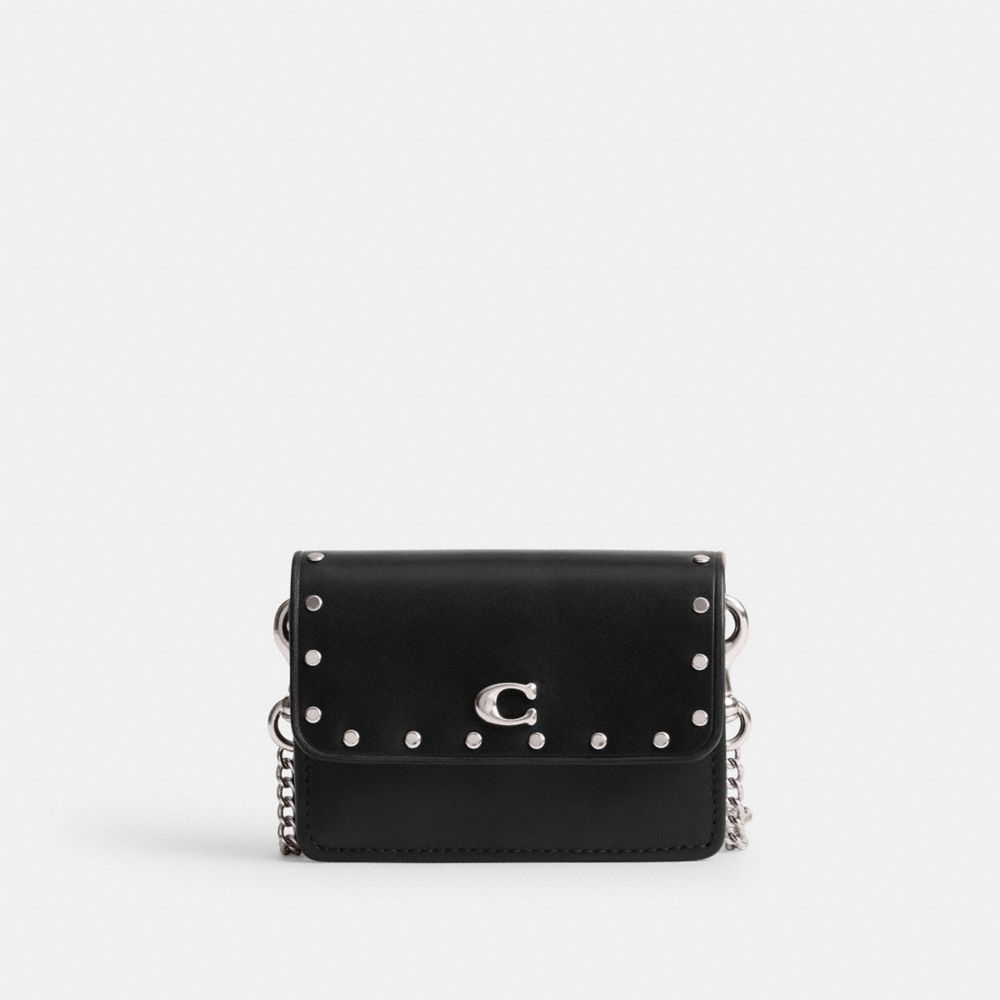 Coach Essential Half Flap Card Case With Rivets Prateadas Pretas | COH865574