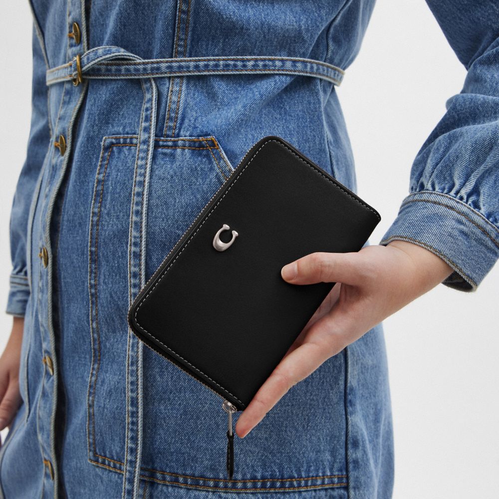 Coach Essential Medium Zip Around Wallet Prateadas Pretas | COH865508