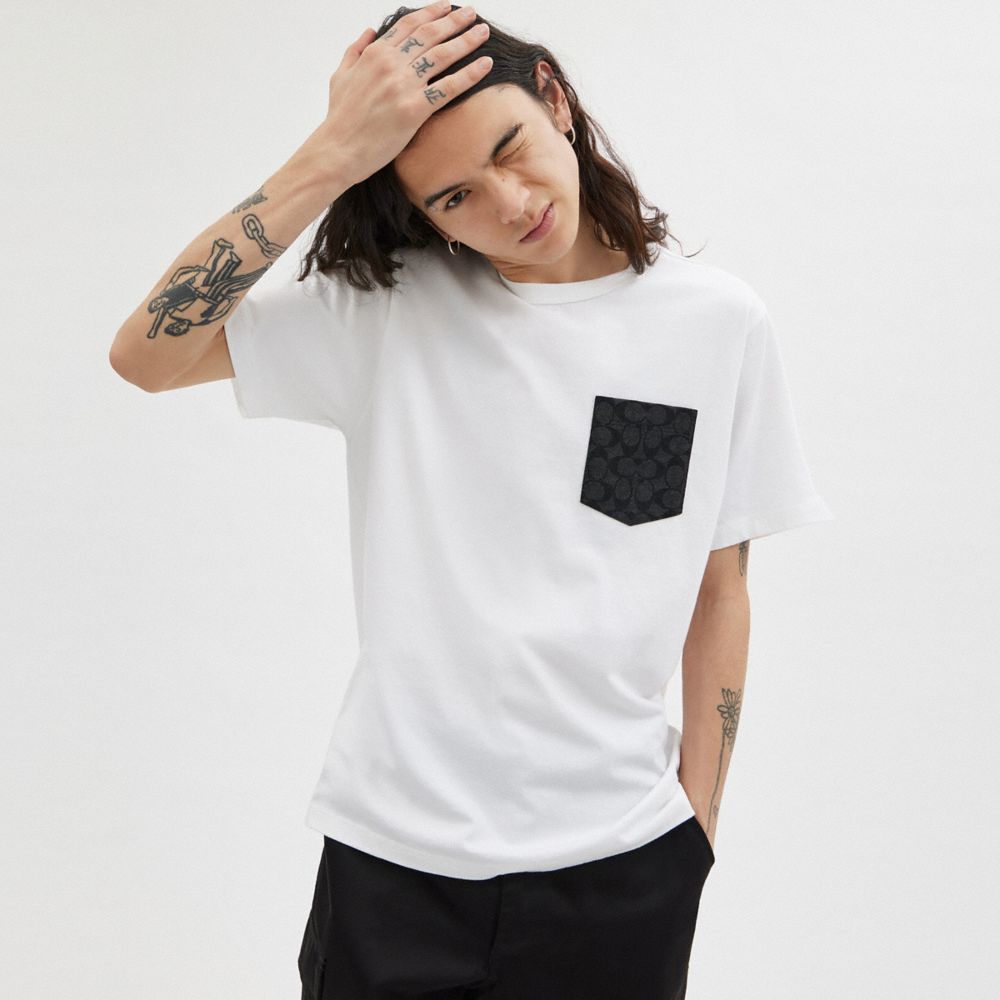 Coach Essential Pocket T Shirt Branco Cinzentas | COH866928
