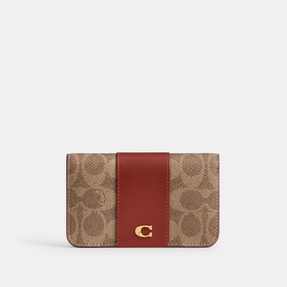 Coach Essential Slim Card Case In Signature Canvas Marrom Vermelhas | COH865581