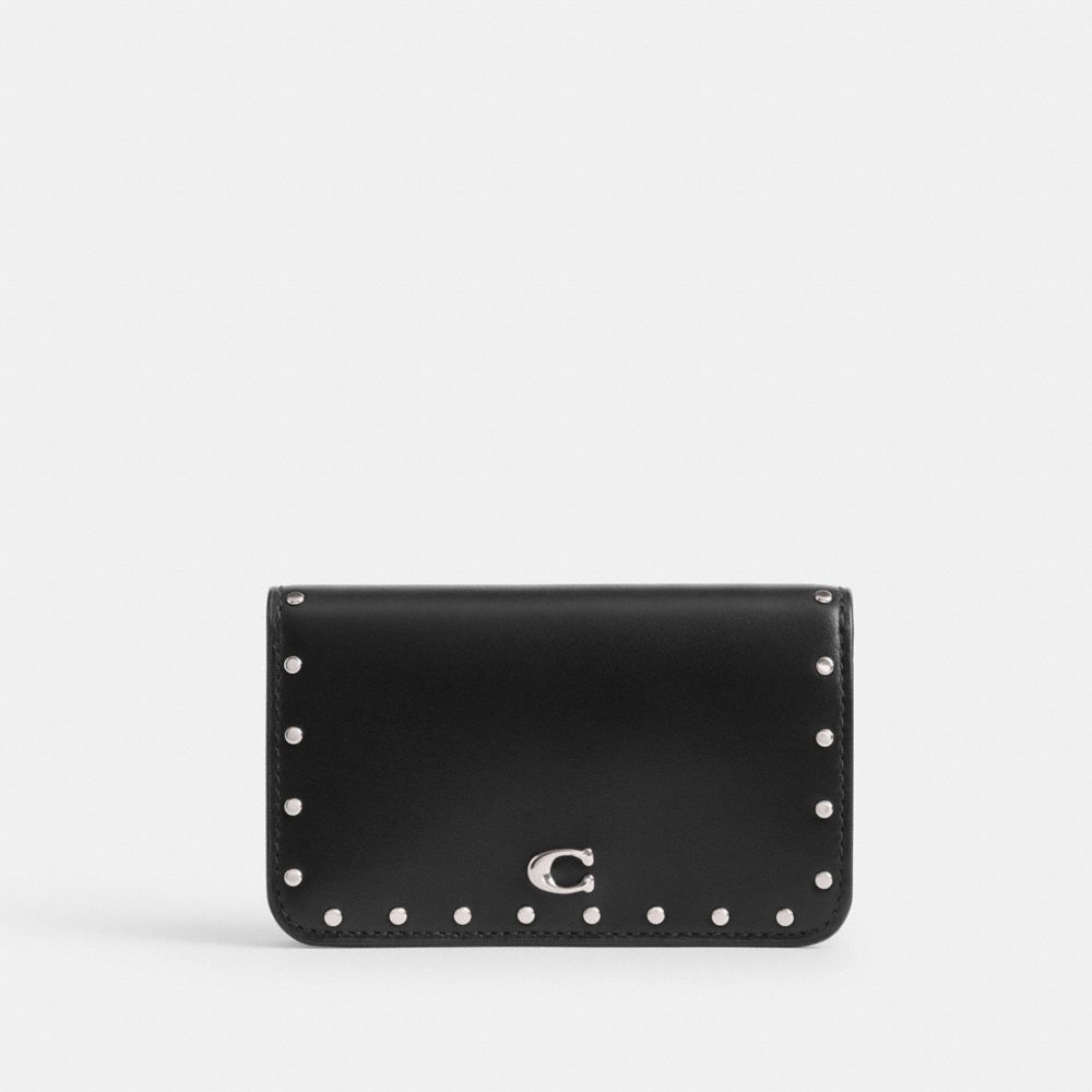 Coach Essential Slim Card Case With Rivets Prateadas Pretas | COH865512