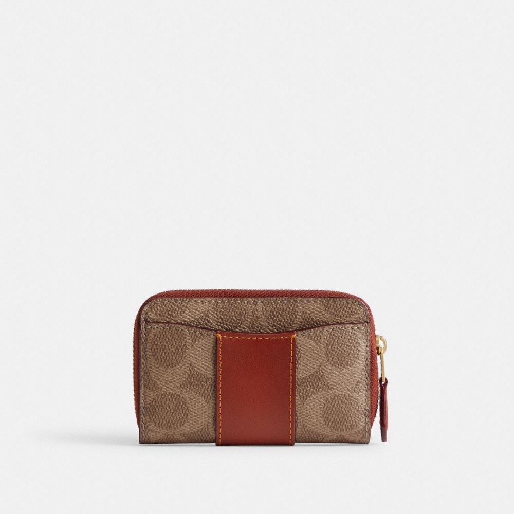 Coach Essential Small Zip Around Card Case In Signature Canvas Marrom Vermelhas | COH865584