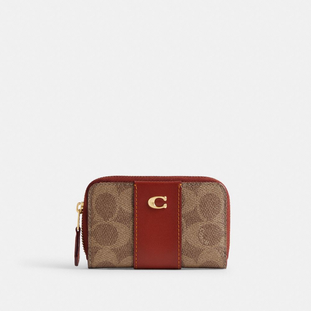 Coach Essential Small Zip Around Card Case In Signature Canvas Marrom Vermelhas | COH865584