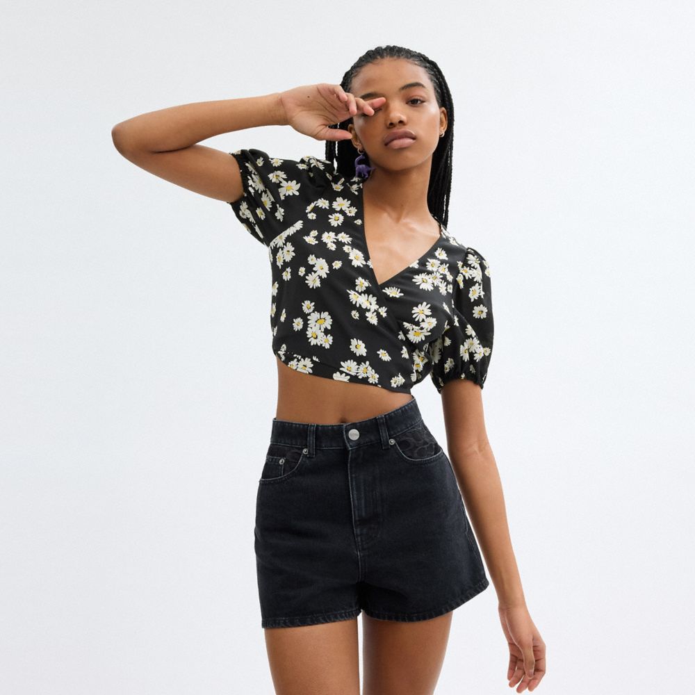 Coach Floral Wrap Blouse Pretas | COH866000