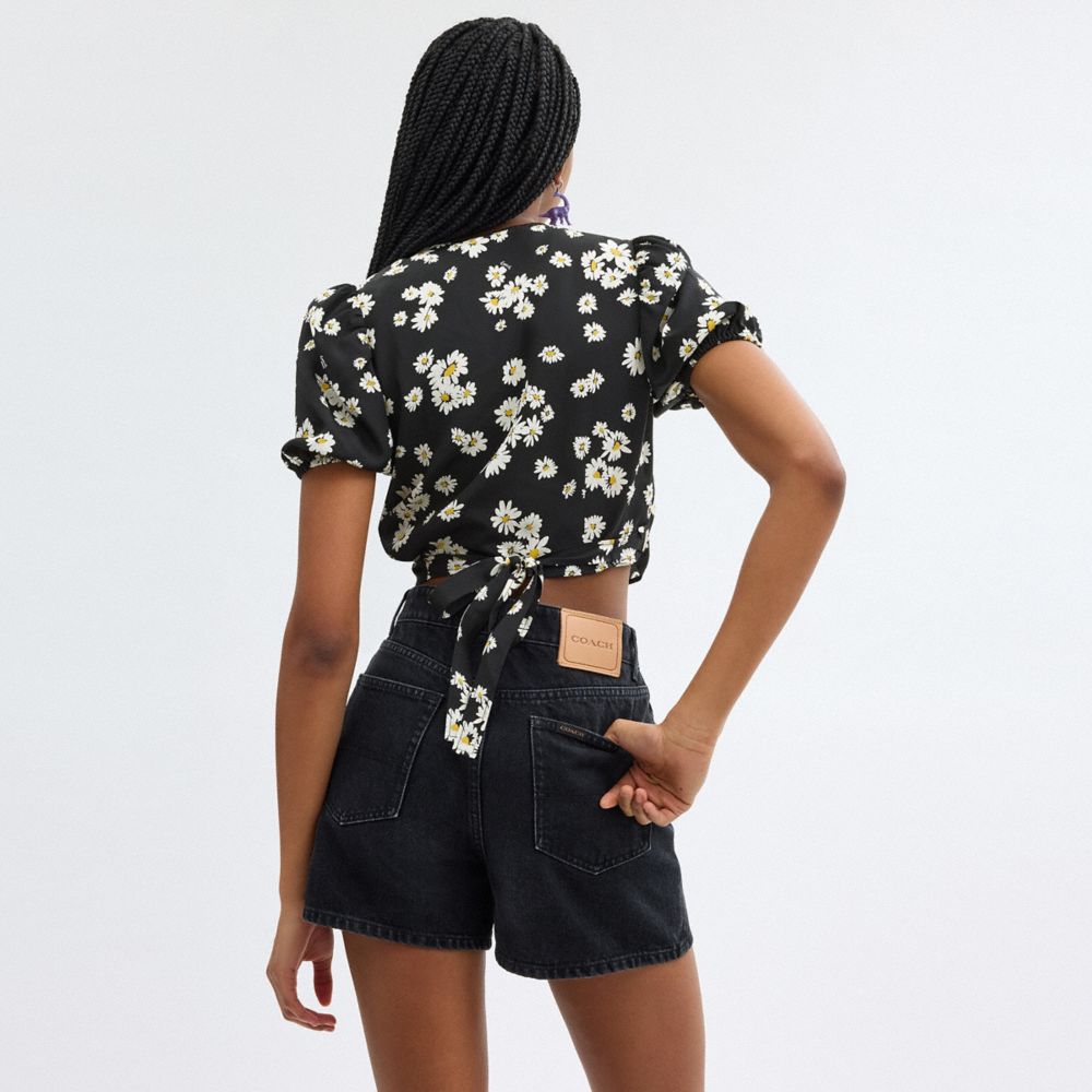 Coach Floral Wrap Blouse Pretas | COH866000