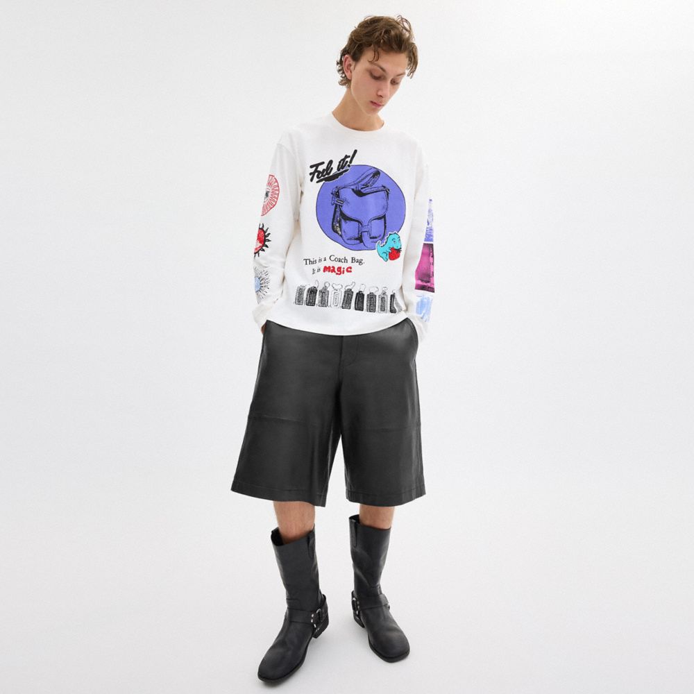 Coach Graphic Long Sleeve T Shirt In Organic Cotton Branco Creme | COH866931