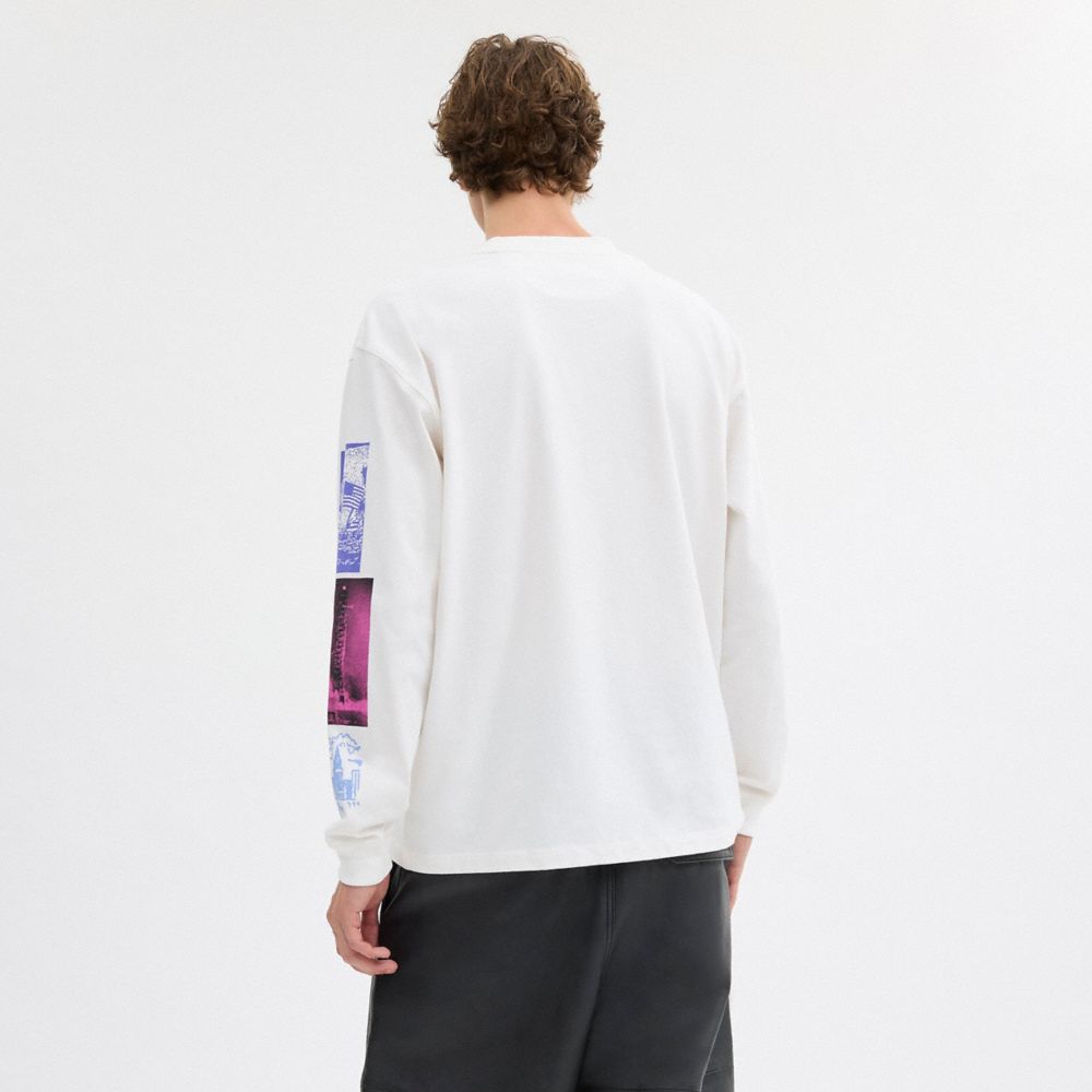 Coach Graphic Long Sleeve T Shirt In Organic Cotton Branco Creme | COH866931