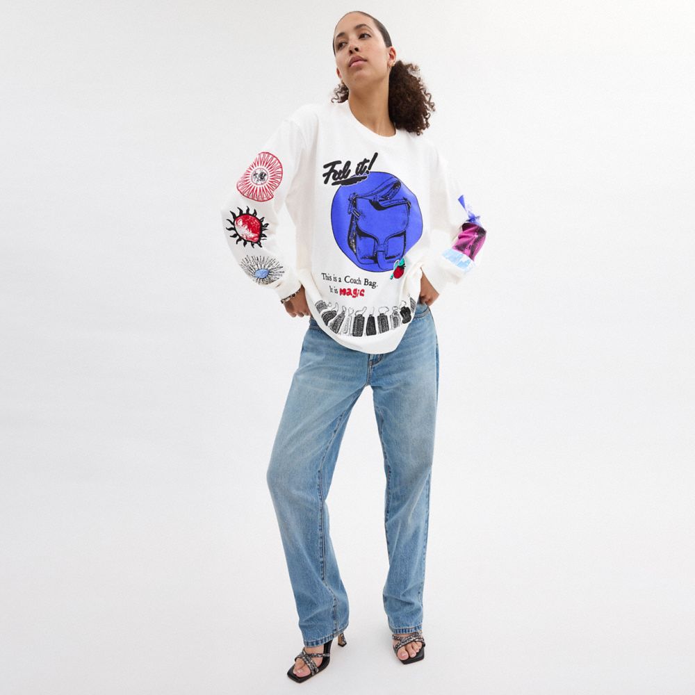 Coach Graphic Long Sleeve T Shirt In Organic Cotton Branco Creme | COH866931