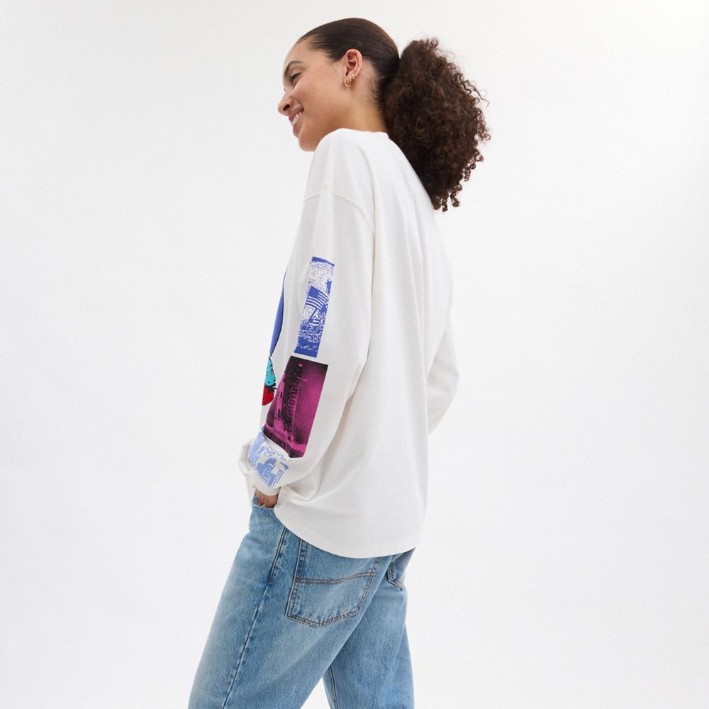 Coach Graphic Long Sleeve T Shirt In Organic Cotton Branco Creme | COH866931
