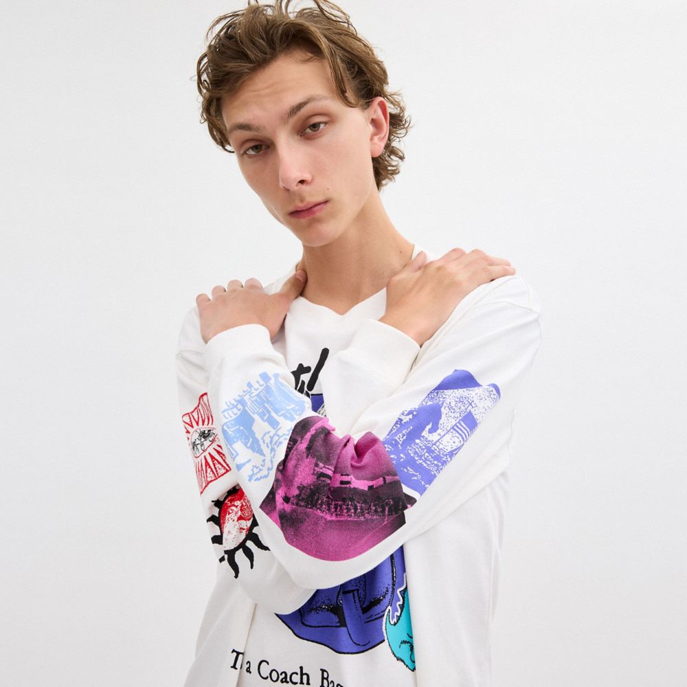 Coach Graphic Long Sleeve T Shirt In Organic Cotton Branco Creme | COH866931