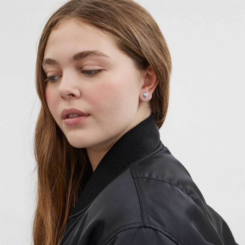Coach Halo Heart Stud Earrings Prateadas | COH866136