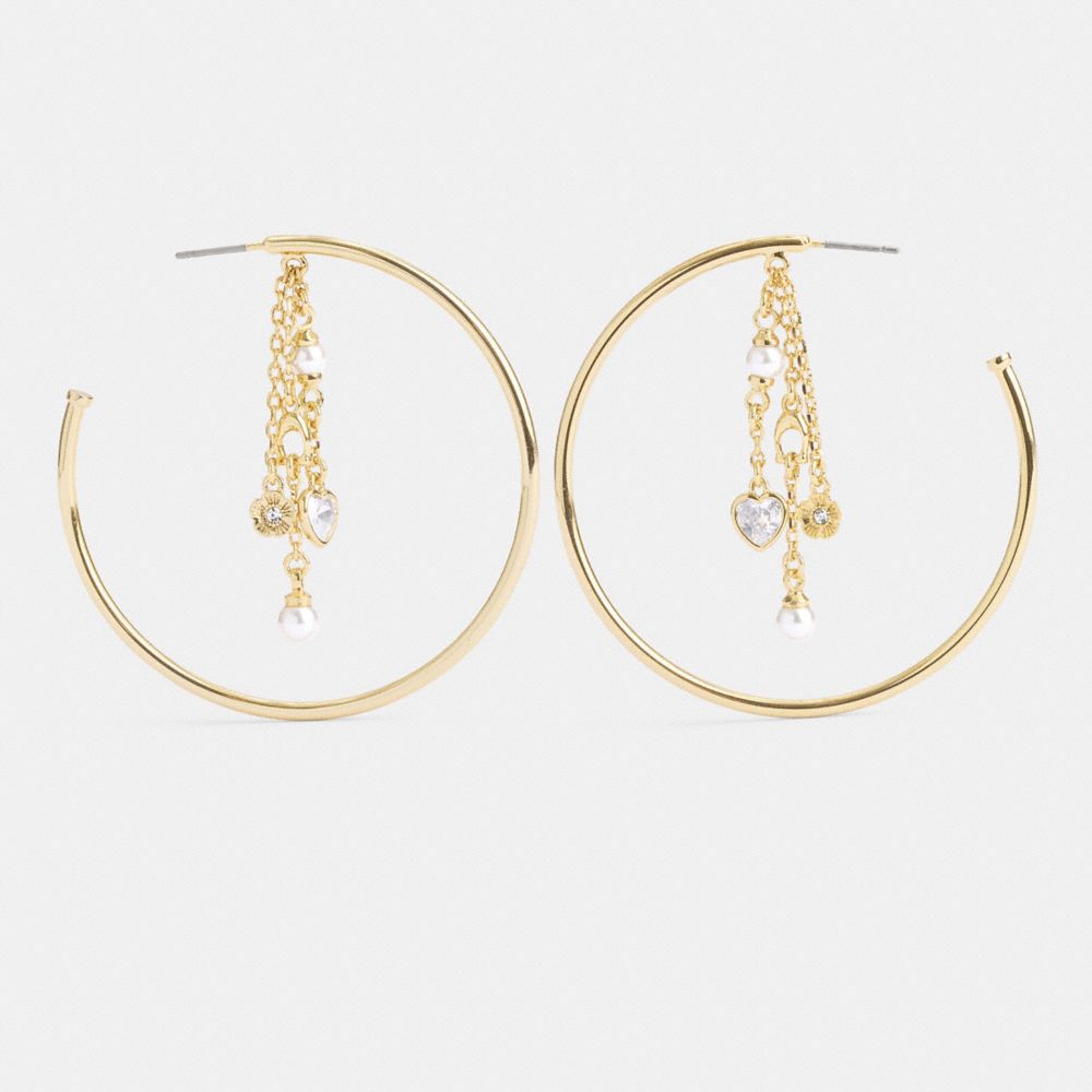 Coach Heart Charm Hoop Earrings Douradas | COH866225